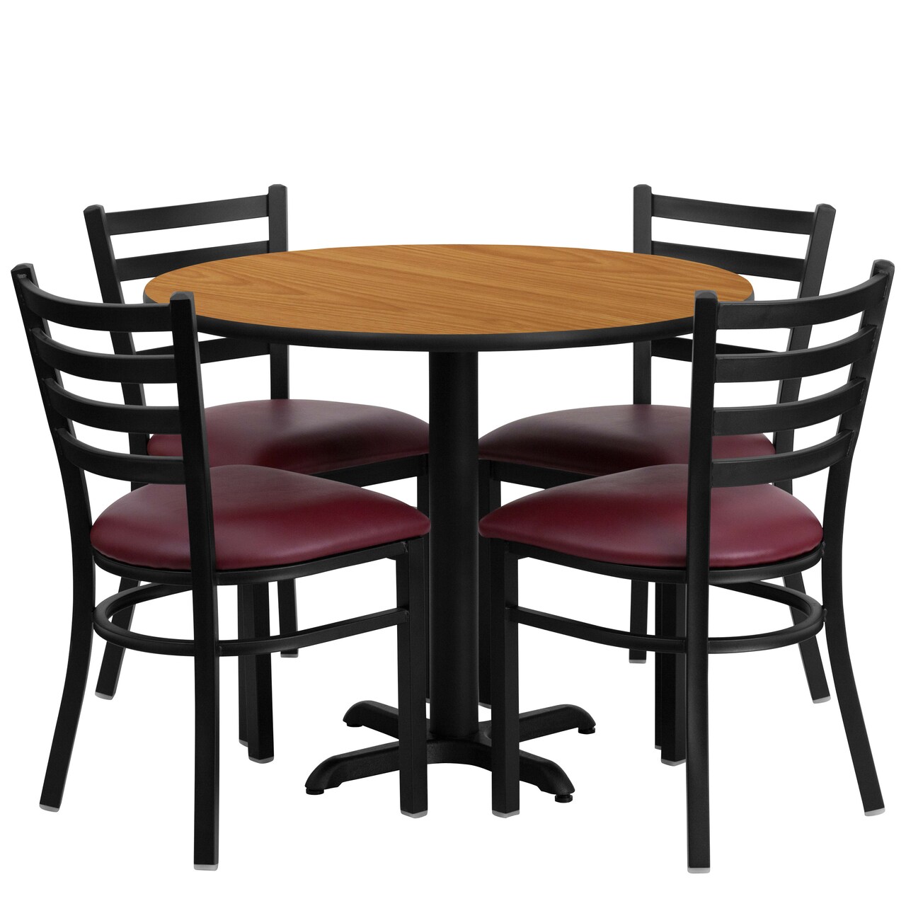 Emma and Oliver 36" Round Laminate X-Base Table Set with 4 Ladder Back Chairs